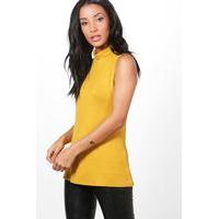 Sleeveless Roll Neck Top - mustard