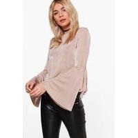 slinky tie sleeve detail top champagne