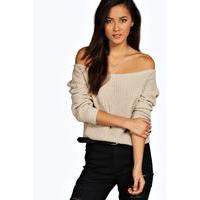 slash neck crop fisherman jumper stone