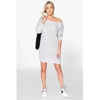 Slash Neck Fisherman Jumper Dress - silver