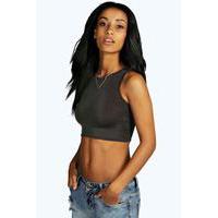 Slash Neck Crop Top - charcoal