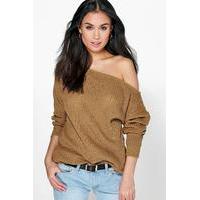 Slash Neck Fisherman Jumper - camel