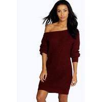 slash neck fisherman jumper dress wine