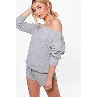 slash neck jumper short lounge co ord grey