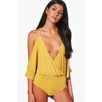 Slinky Batwing Cold Shoulder Body - yellow