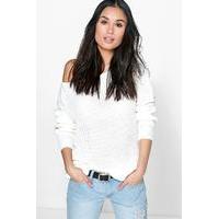 Slash Neck Fisherman Jumper - cream