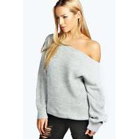 Slash Neck Fisherman Jumper - silver