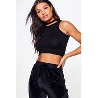 Slash Neck Crop Top - black