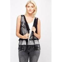 Sleeveless Crochet Sheer Back Kimono