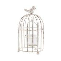 Small Metal Birdcage with Suspended Tealight Holder - White