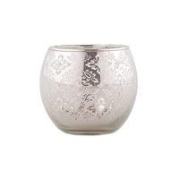 small glass globe votive holder with reflective lace pattern silver