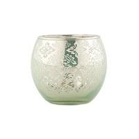 Small Glass Globe Votive Holder With Reflective Lace Pattern - Daiquiri Green