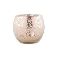 Small Glass Globe Votive Holder With Reflective Lace Pattern - Peach