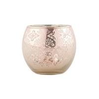 small glass globe votive holder with reflective lace pattern peach