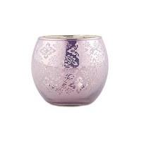 Small Glass Globe Votive Holder With Reflective Lace Pattern - Lavender