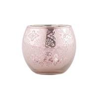 Small Glass Globe Votive Holder With Reflective Lace Pattern - Pink