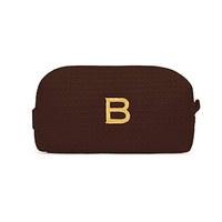 Small Cotton Waffle Cosmetic Bag - Brown