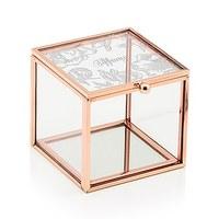 Small Glass Jewellery Box with Rose Gold Edges - Modern Floral Etching