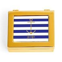 Small Modern Personalised Jewellery Box - Anchor on Stripes Print