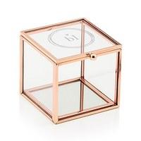 small glass jewellery box with rose gold monogram simplicity etching