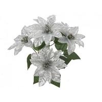 Small Silver 4 Stem Poinsettia Flower With Gold Edge