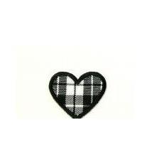 Small Tartan Heart Embroidered Iron On Motif Applique 30mm x 25mm Black/White
