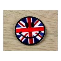Smiley Face Union Jack Embroidered Iron On Motif Applique Red, White & Blue