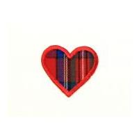 Small Tartan Heart Embroidered Iron On Motif Applique 30mm x 35mm Red/Navy