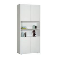 smooth white 4 doors display cabinet with 2 open shelf