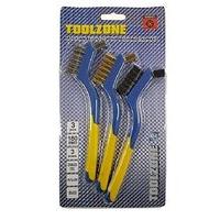 Small Wire Brush 3pc Set Brassed Stainless Steel Nylon 175mm Soft Grip