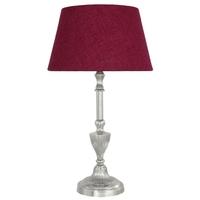 Small Nickel Candlestick Table Lamp with A 10inch Red Linen Drum Shade