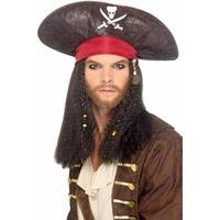 Smiffy\'s Pirate Hat with Skull and Crossbones with Hair and Plaits - Brown