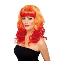 Smiffy\'s Divatastic Wig Curly with Red Fringe - Orange/Red