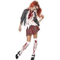 Smiffy\'s High School Horror Zombie Schoolgirl Costume Jacket with Attached Shirt Tie and Skirt - Grey