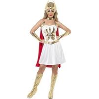 Smiffy\'s Women\'s She-Ra Costume, Dress, Armcuffs, Bootcovers, Headpiece & Cape, Size: L, Color: White, 38368