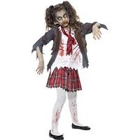 Smiffy\'s Children\'s Zombie School Girl Costume, Tartan Skirt, Jacket, Mock Shirt and Tie, Serious Fun, Size: M, 43025M