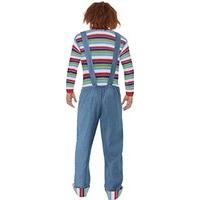 Smiffy\'s Men\'s Chucky Costume, Top, Dungarees & Mask, Size: S, Color: Blue, 39965