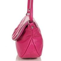 Small leather shoulder bag - evening bag (20 x 17 x 7 cm), Colour:Pink (Fuchsia)