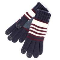 SmarTouch Ladies Chunky Knit 3 Finger Touchscreen Gloves Navy/Burgundy Stripe One Size