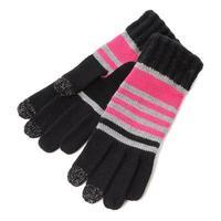 SmarTouch Ladies Chunky Knit 3 Finger Touchscreen Gloves Black/Pink/Grey Stripe One Size
