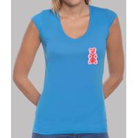 small red gummy bear. girl t-shirt v blue
