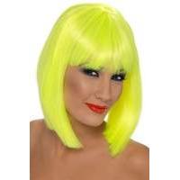 smiffys womens glam short blunt wig neon yellow
