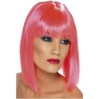Smiffys Womens Glam Short Blunt Wig (Neon Pink)