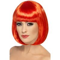 smiffys womens short 12inch red bob with bangs one size partyrama wig 