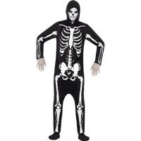 Small Adult\'s Black Hooded All In One Skeleton Costume.