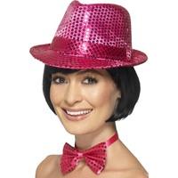 smiffys unisex sequin trilby hat pink