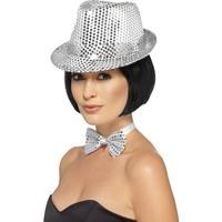 Smiffy\'s Unisex Sequin Trilby Hat (silver)