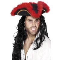 Smiffy\'s Pirate Tricorn Hat Feather Braid And Marabou - Red/black And Gold