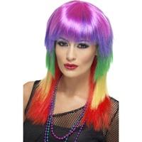 Smiffy\'s Rainbow Rocker Wig Long With Fringe - Multi-coloured
