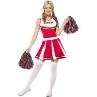 small red cheerleader fancy dress costume with pom poms